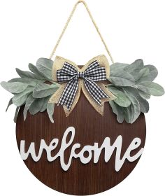 Welcome Wreath Sign for Front Door Porch Decor Farmhouse Front Door Wreath Rustic Style - Round Hanging Spring Summer Christmas Decoration for Home I (Color: Brown)