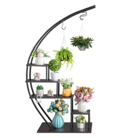Artisasset 2pcs 5 Layers Semicircle Iron Wood Suitable For Garden Balcony Patio Lawn Home Decoration Plant Stand Flower Pot Stand Iron Flower Stand B (Color: as picture)