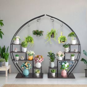 Artisasset 2pcs 5 Layers Semicircle Iron Wood Suitable For Garden Balcony Patio Lawn Home Decoration Plant Stand Flower Pot Stand Iron Flower Stand B (Color: Black)
