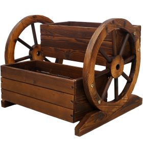 Wooden Wagon Planter Box, Garden Planter with Wheels,Decorative Planter for Flowers Herbs Vegetables for Indoor & Outdoor Décor,Wooden Flower Cart fo (Color: as Pic)